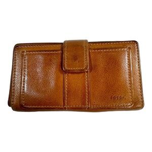 Fossil Brown Leather Wallet Bifold ID Holder Snap Closure Multiple Compartments
